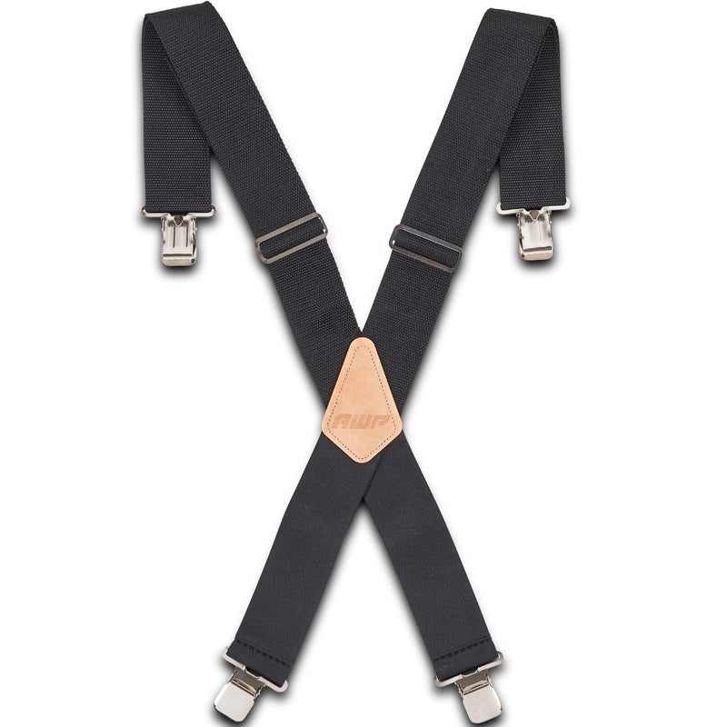 AWP Work Suspenders | 2" Fully-Adjustable Webbing Work Suspenders with Heavy-Duty Bite Clips | Black - Image 1